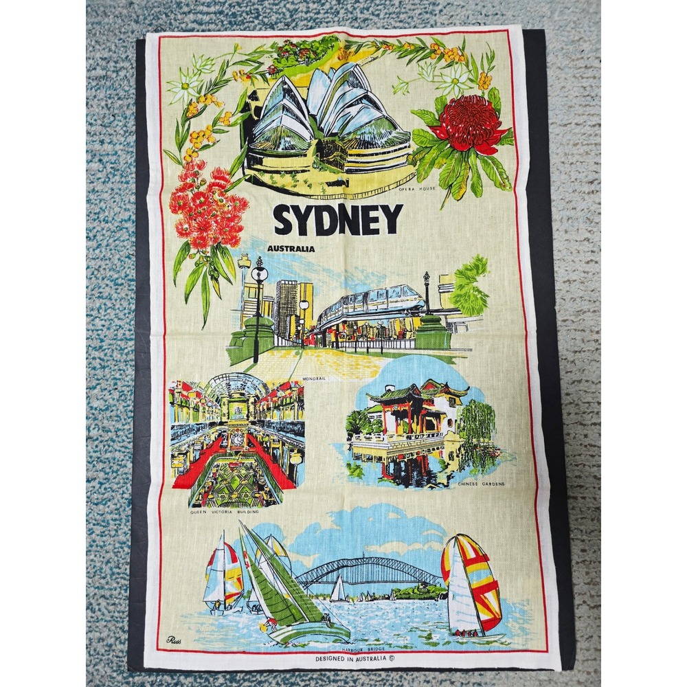 Unique Australian tea towel, 19x30,Bright‎ Colors excellent condition ships fast